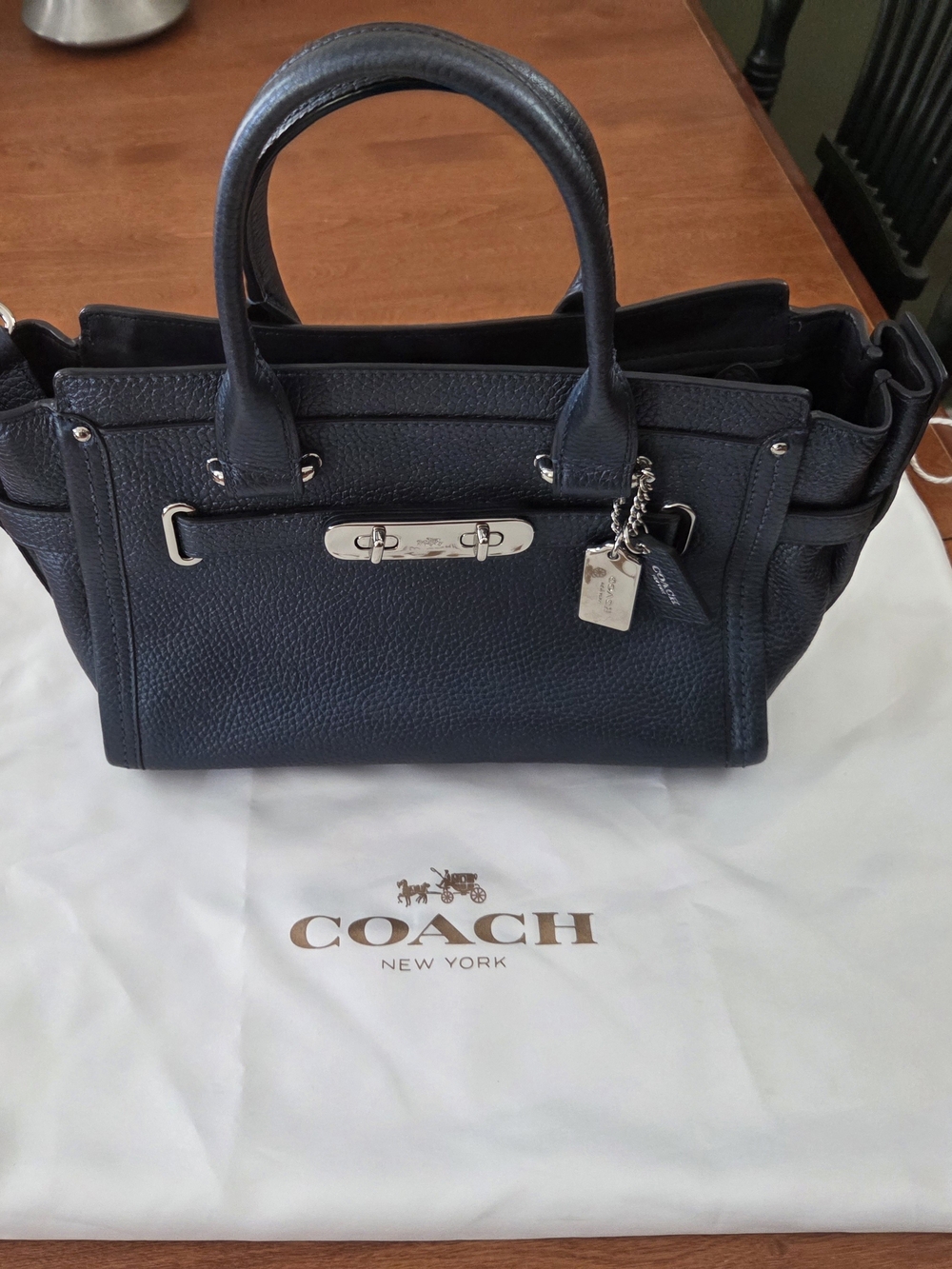 PRICE DROP - Coach Women's Navy Pebbled Leather Satchel - VINTAGE